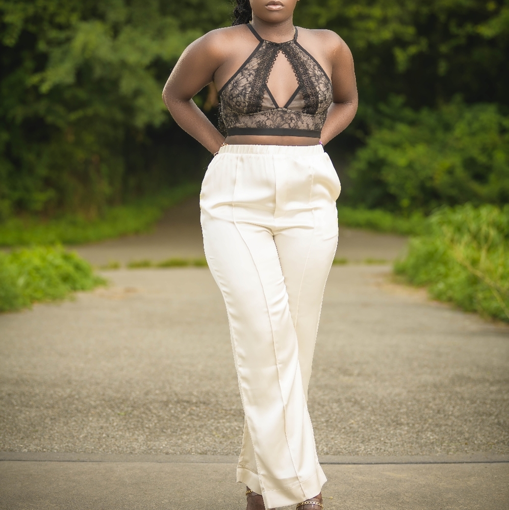 Satin pintuck pants